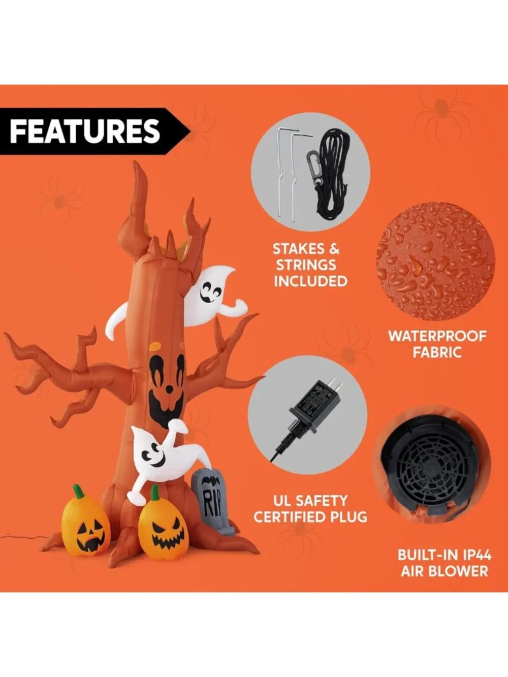 8FT Halloween Inflatable Scary Tree with Ghost, LED Pumpkin & Tombstone Decor